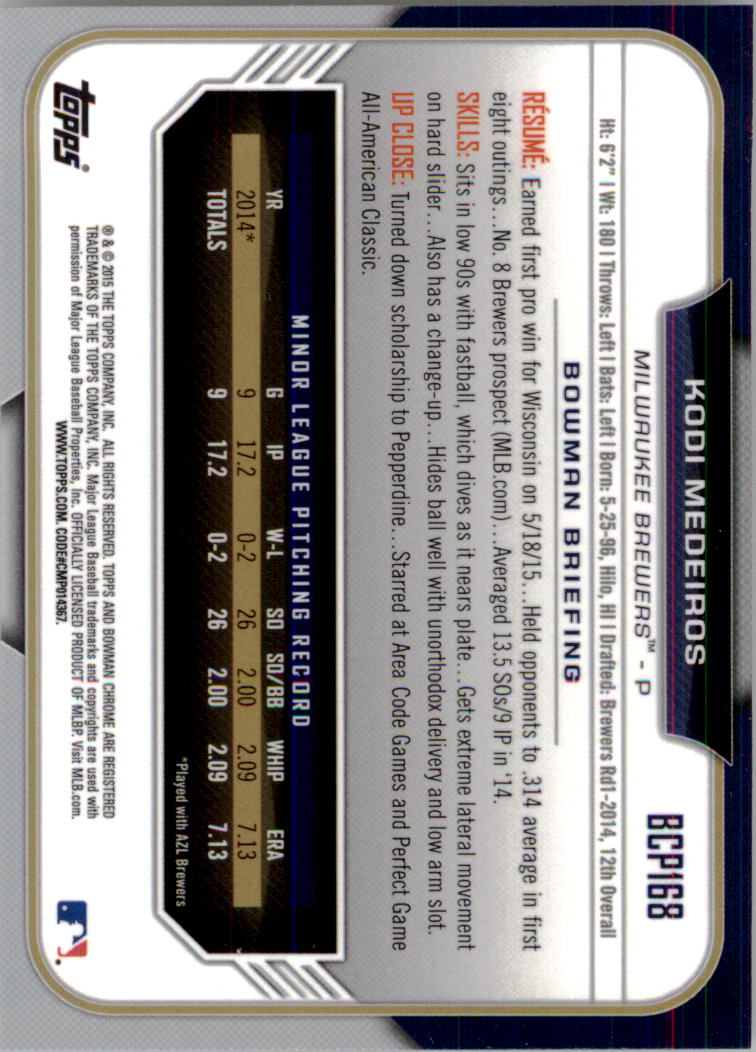 B3792- 2015 Bowman Chrome Prospects BB Cards 1-250 -You Pick- 15+ FREE US SHIP - Picture 246 of 369
