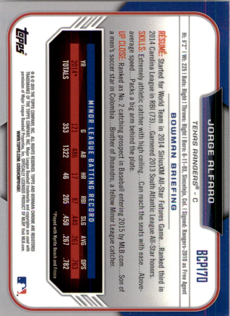 B3792- 2015 Bowman Chrome Prospects BB Cards 1-250 -You Pick- 15+ FREE US SHIP - Picture 249 of 369