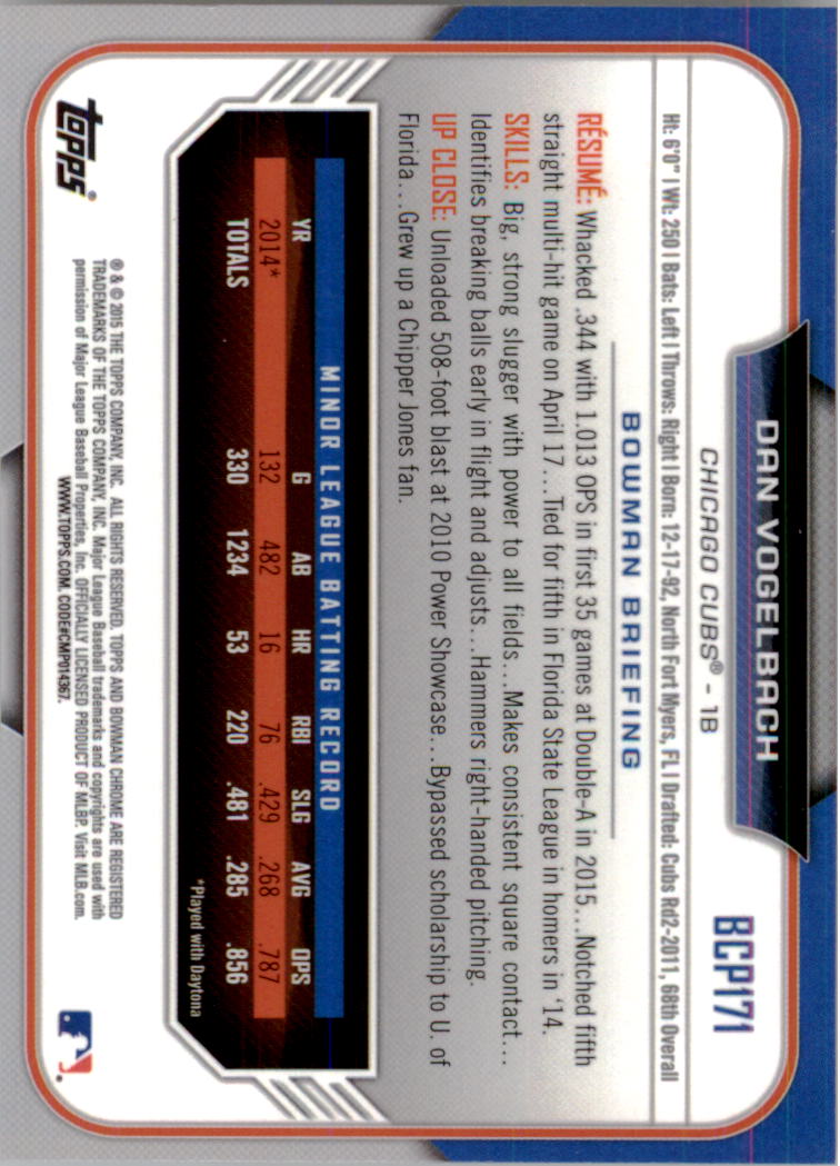 B3792- 2015 Bowman Chrome Prospects BB Cards 1-250 -You Pick- 15+ FREE US SHIP - Picture 251 of 369