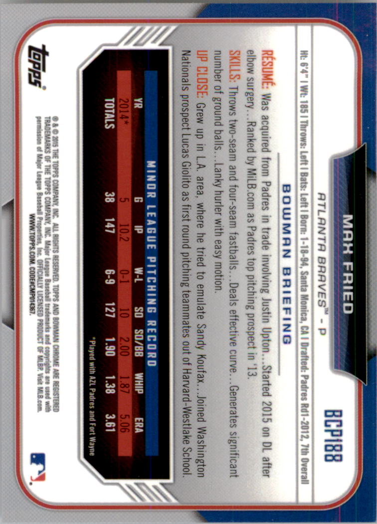 B3792- 2015 Bowman Chrome Prospects BB Cards 1-250 -You Pick- 15+ FREE US SHIP - Picture 273 of 369