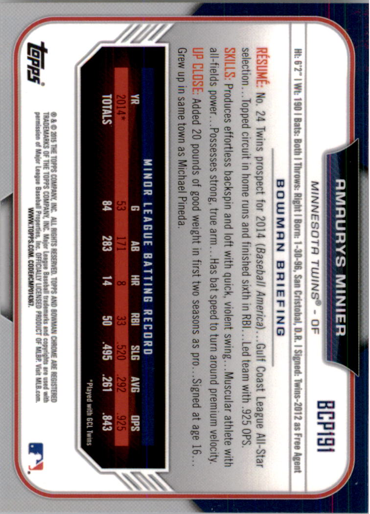 B3792- 2015 Bowman Chrome Prospects BB Cards 1-250 -You Pick- 15+ FREE US SHIP - Picture 277 of 369
