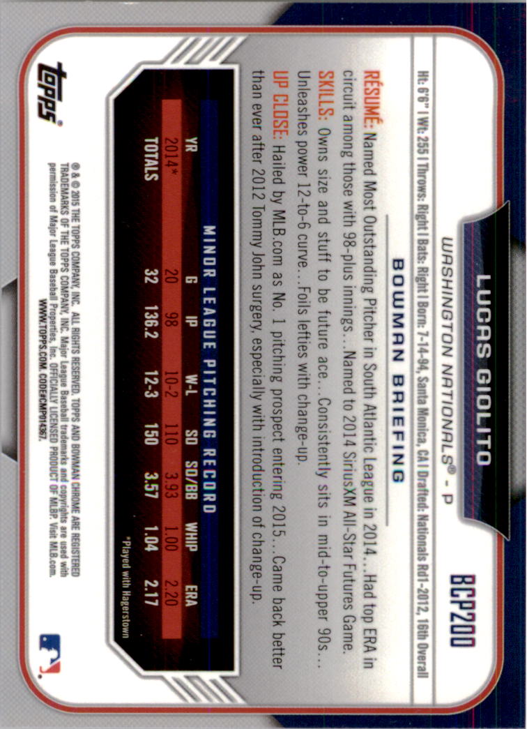 B3792- 2015 Bowman Chrome Prospects BB Cards 1-250 -You Pick- 15+ FREE US SHIP - Picture 289 of 369