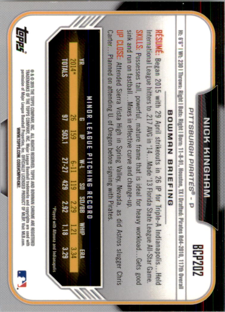 B3792- 2015 Bowman Chrome Prospects BB Cards 1-250 -You Pick- 15+ FREE US SHIP - Picture 292 of 369