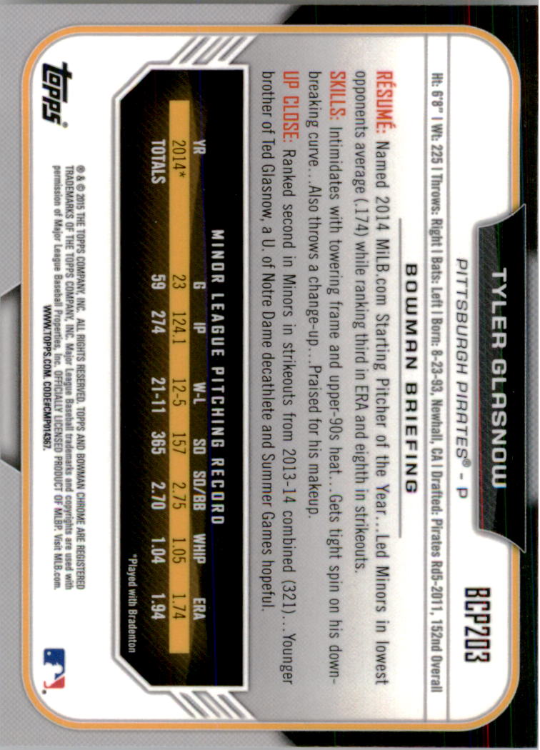 B3792- 2015 Bowman Chrome Prospects BB Cards 1-250 -You Pick- 15+ FREE US SHIP - Picture 294 of 369