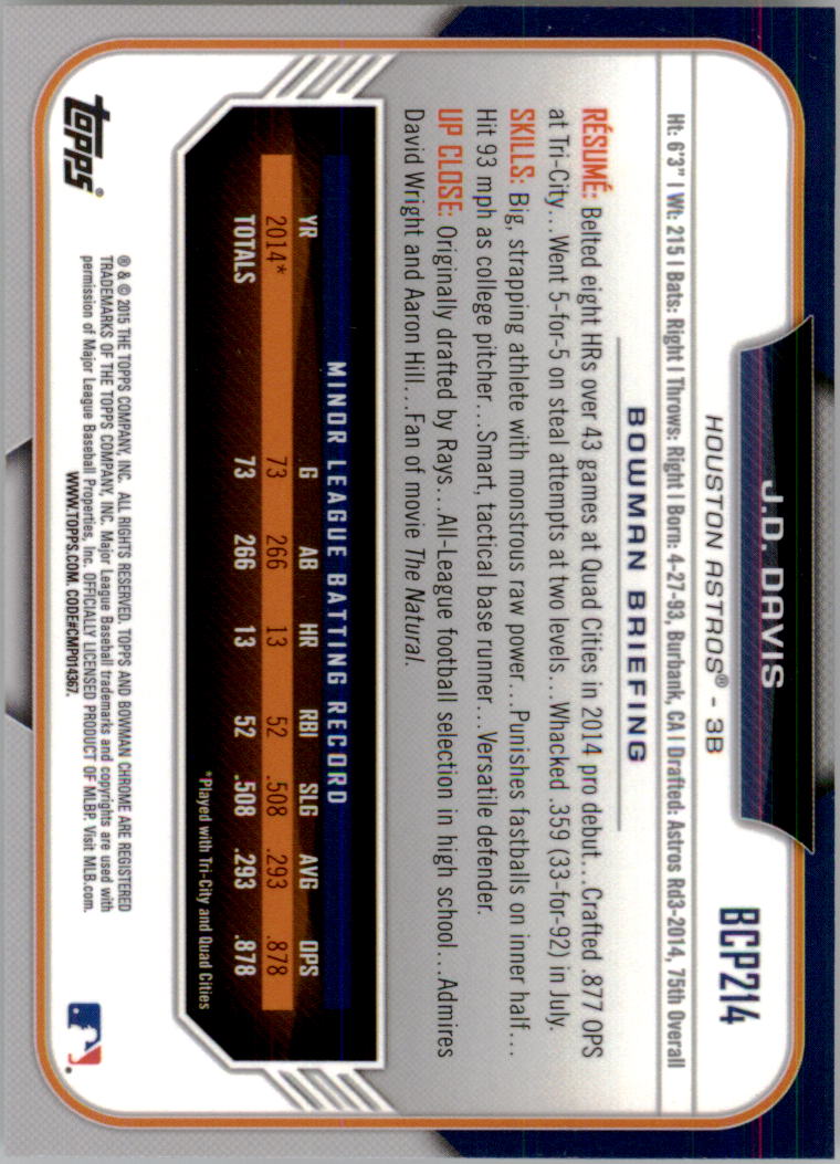 B3792- 2015 Bowman Chrome Prospects BB Cards 1-250 -You Pick- 15+ FREE US SHIP - Picture 308 of 369