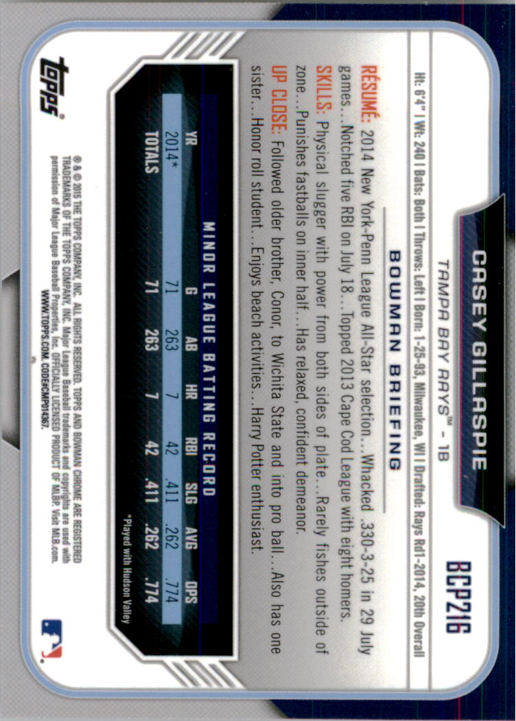 B3792- 2015 Bowman Chrome Prospects BB Cards 1-250 -You Pick- 15+ FREE US SHIP - Picture 312 of 369