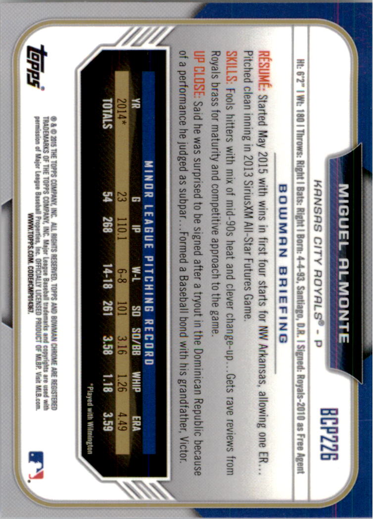 B3792- 2015 Bowman Chrome Prospects BB Cards 1-250 -You Pick- 15+ FREE US SHIP - Picture 325 of 369