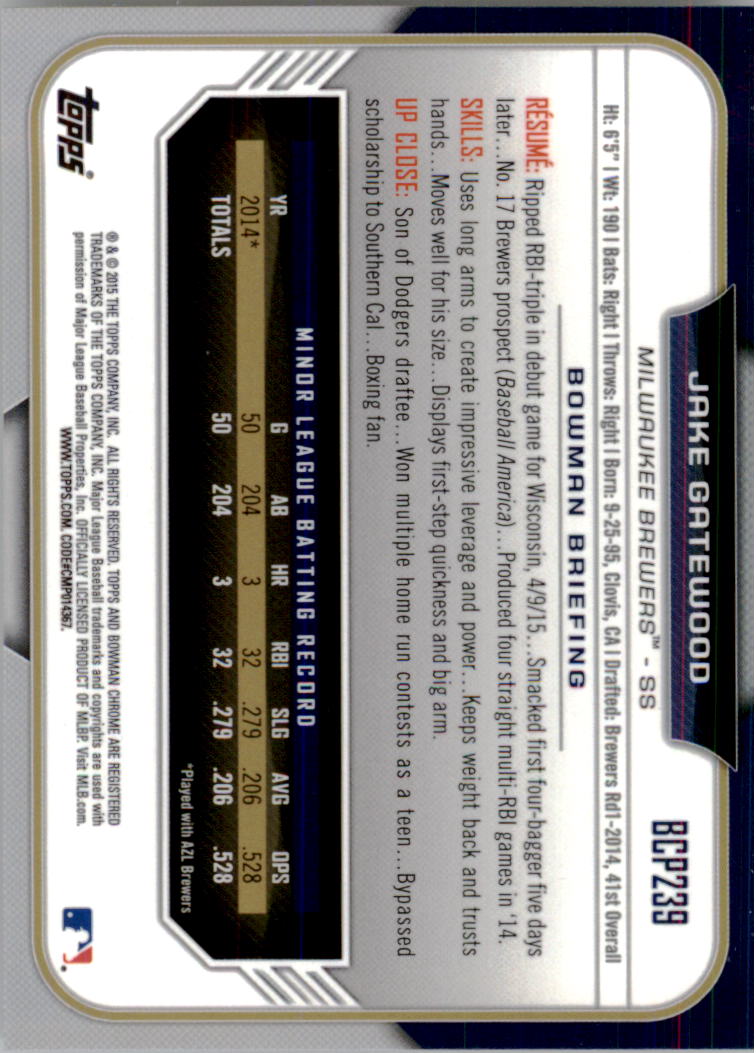 B3792- 2015 Bowman Chrome Prospects BB Cards 1-250 -You Pick- 15+ FREE US SHIP - Picture 343 of 369