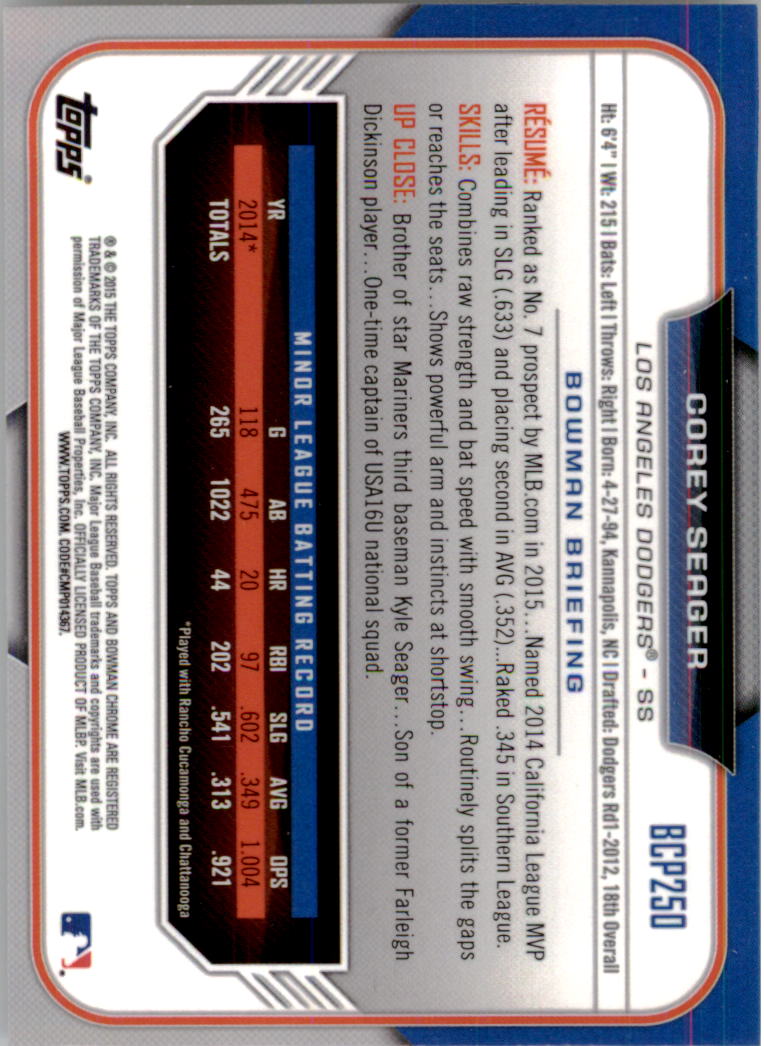 B3792- 2015 Bowman Chrome Prospects BB Cards 1-250 -You Pick- 15+ FREE US SHIP - Picture 361 of 369