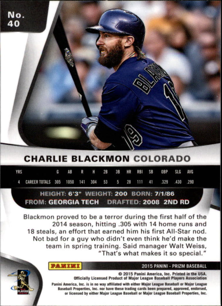 2015 Panini Prizm #40 Charlie Blackmon back image