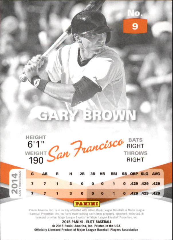 2015 Elite #9 Gary Brown RC back image