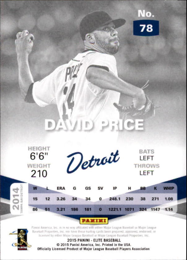 2015 Elite #78 David Price back image