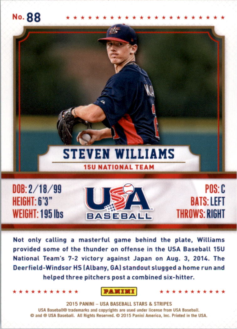 2015 USA Baseball Stars and Stripes Longevity Retail Gold #88 Steven Williams back image
