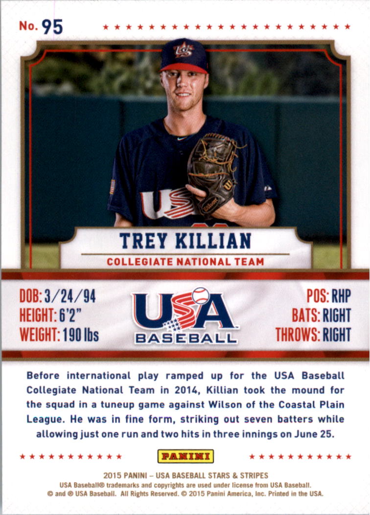 2015 USA Baseball Stars and Stripes Longevity Retail Gold #95 Trey Killian back image