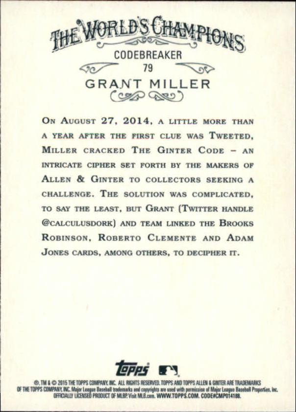 2015 Topps Allen and Ginter #79 Grant Miller back image