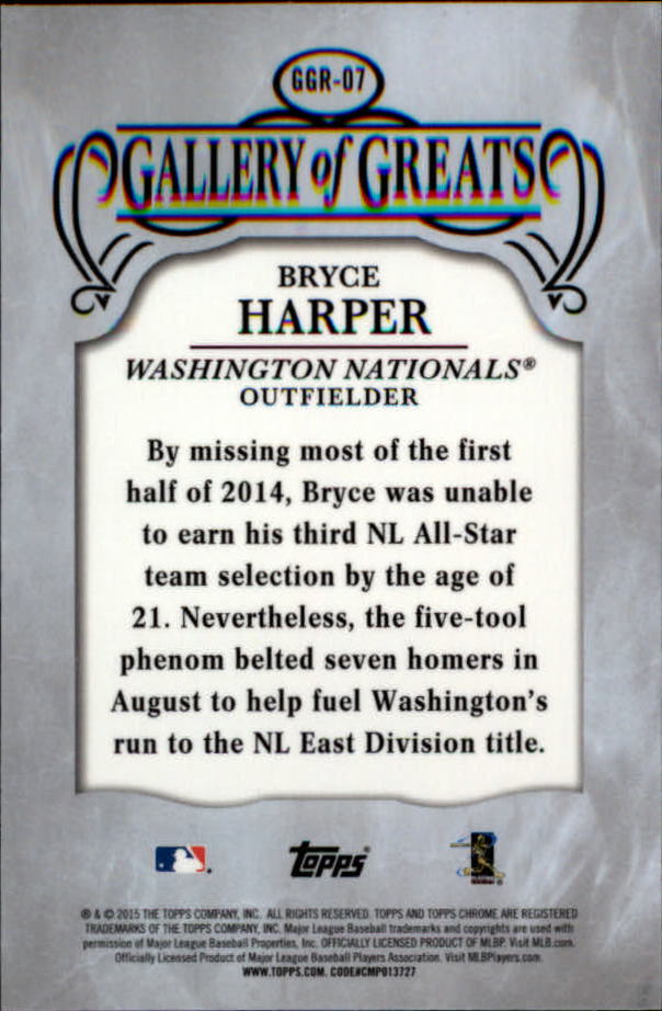2015 Topps Chrome Gallery of Greats #GGR07 Bryce Harper back image