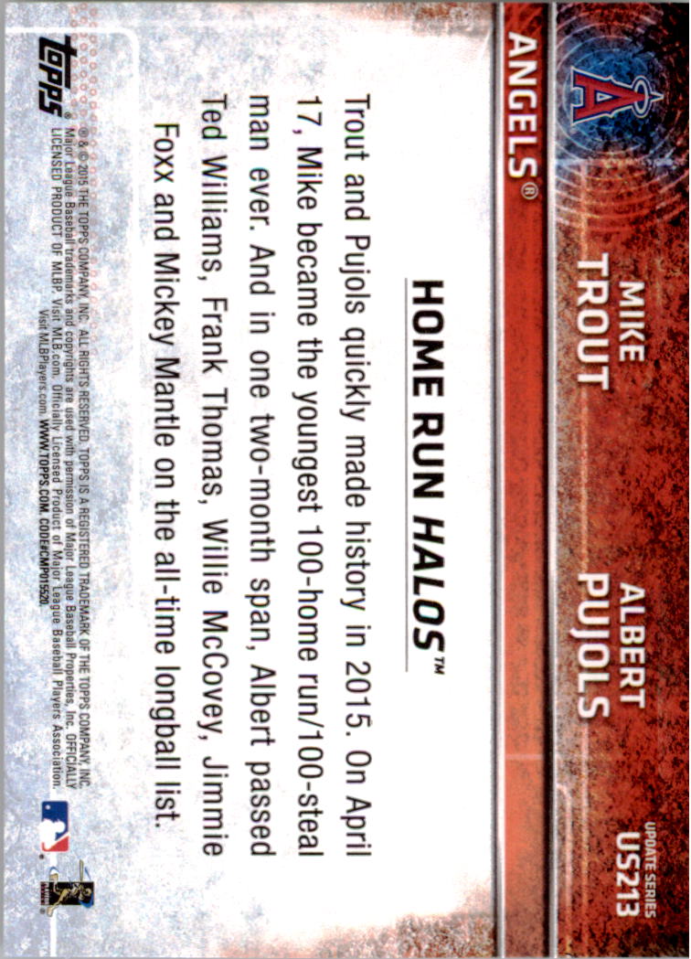 2015 Topps Update #US213 Home Run Halos/Albert Pujols/Mike Trout back image