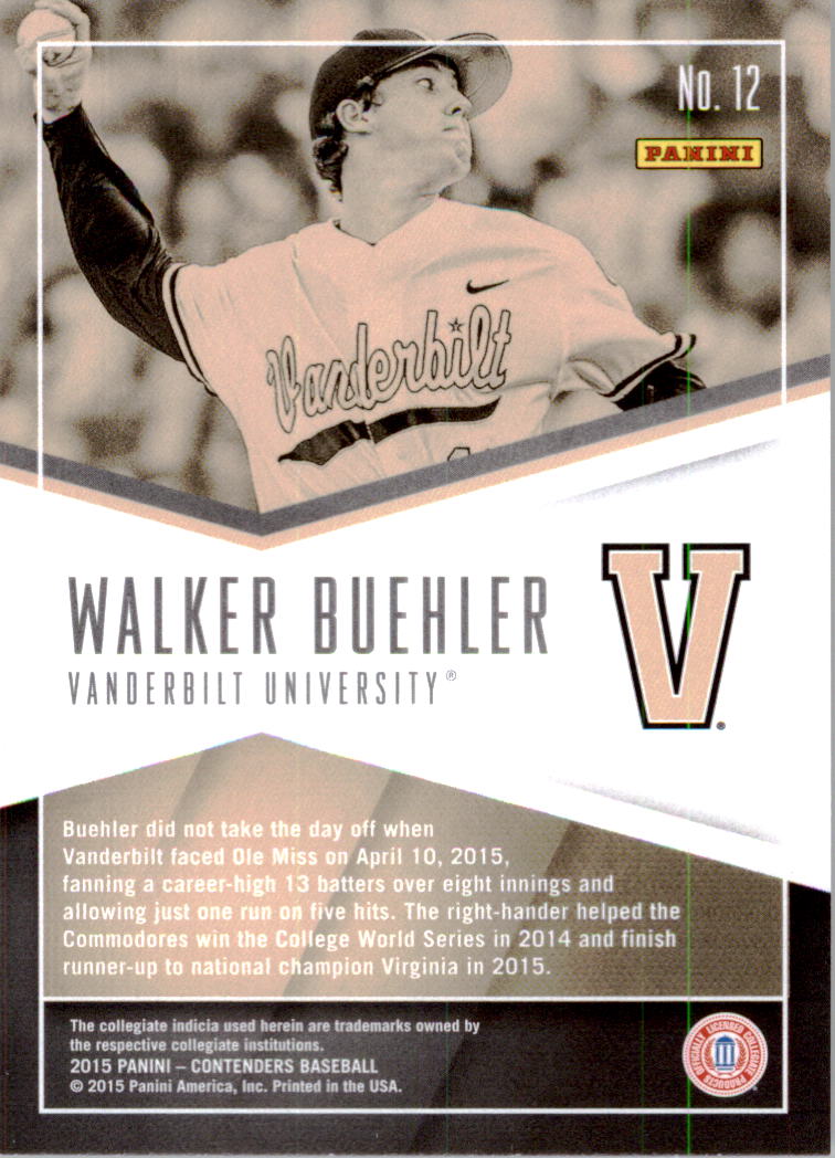 2015 Panini Contenders School Colors #12 Walker Buehler back image