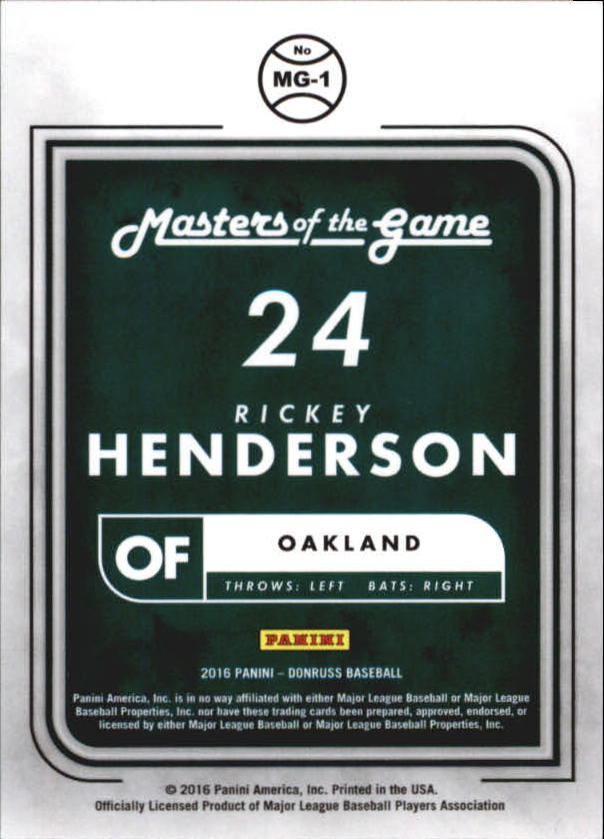 2016 Donruss Masters of the Game #MG1 Rickey Henderson back image