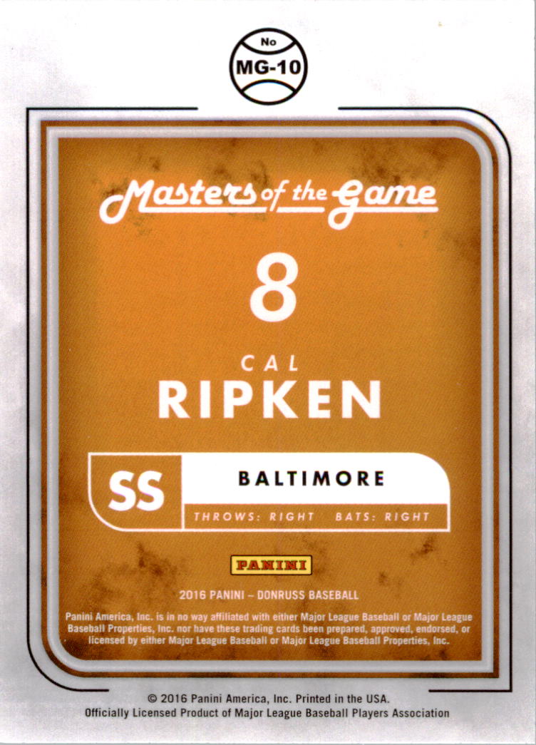 2016 Donruss Masters of the Game #MG10 Cal Ripken back image