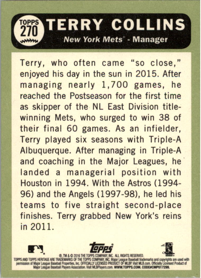 2016 Topps Heritage #270 Terry Collins MG back image