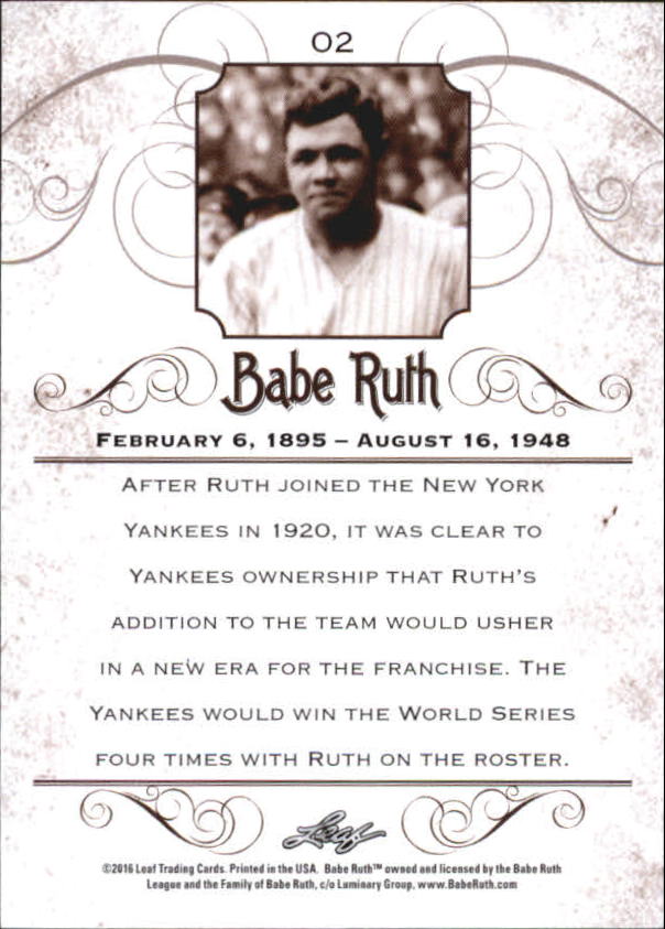 2016 Leaf Babe Ruth Collection #2 Babe Ruth back image