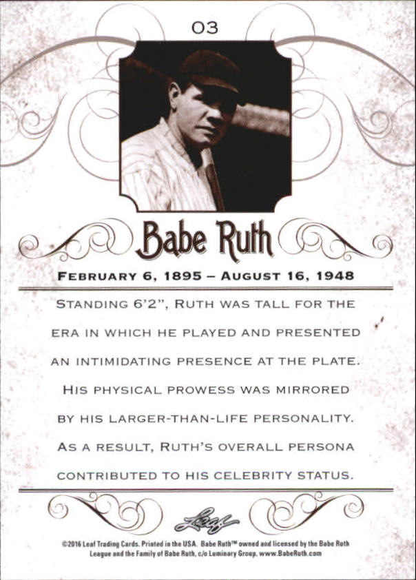 2016 Leaf Babe Ruth Collection #3 Babe Ruth back image