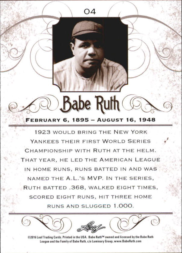 2016 Leaf Babe Ruth Collection #4 Babe Ruth back image
