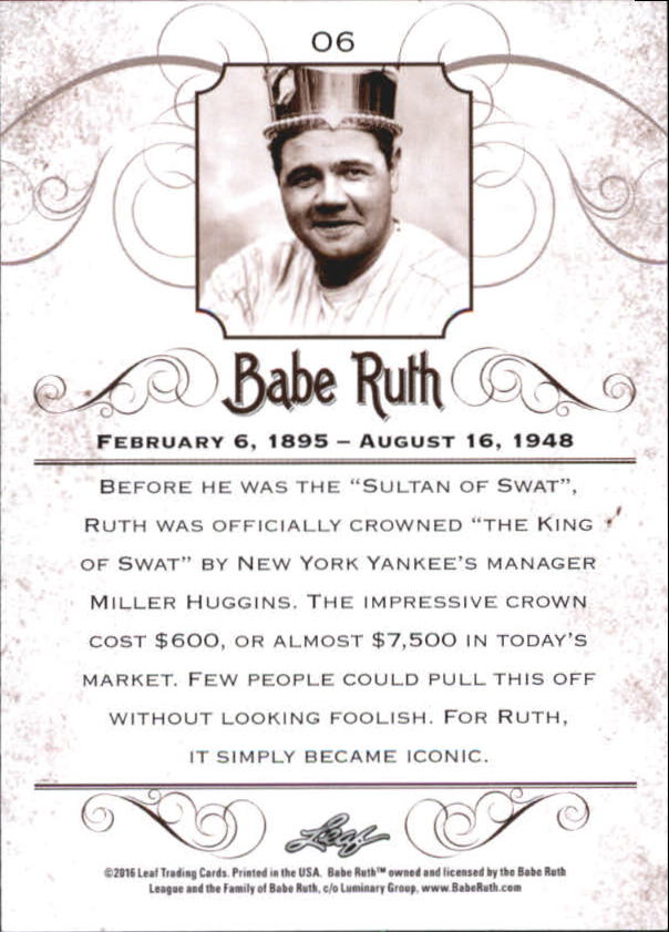 2016 Leaf Babe Ruth Collection #6 Babe Ruth back image