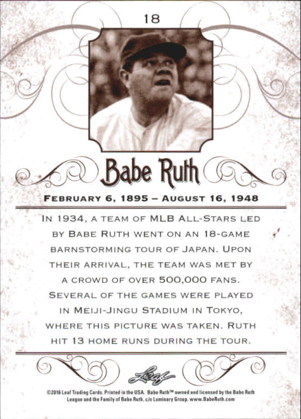 2016 Leaf Babe Ruth Collection #18 Babe Ruth back image