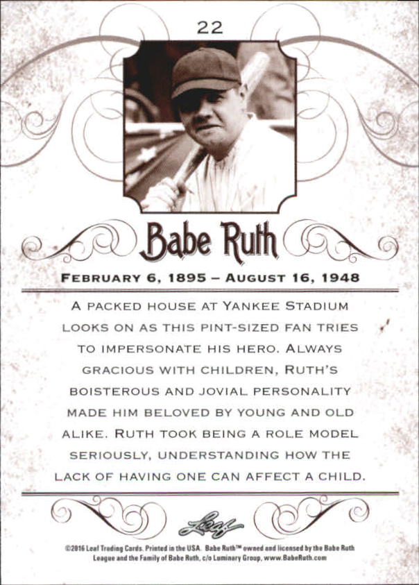 2016 Leaf Babe Ruth Collection #22 Babe Ruth back image