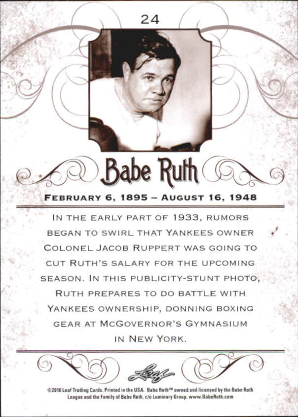 2016 Leaf Babe Ruth Collection #24 Babe Ruth back image