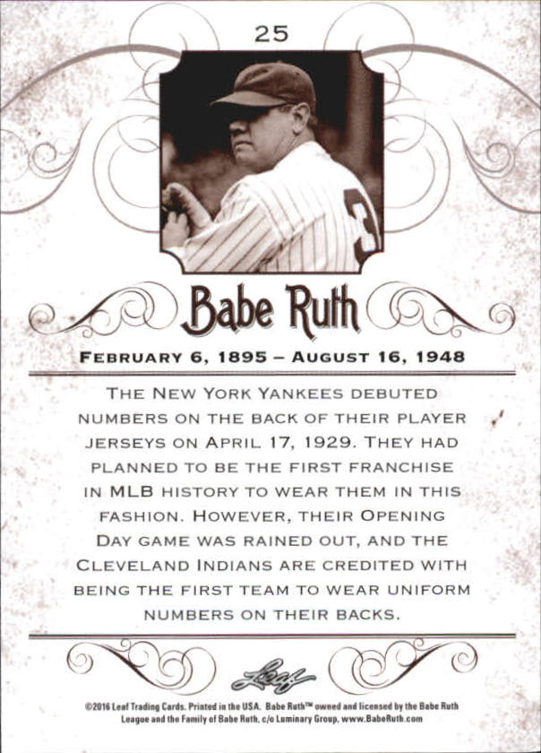 2016 Leaf Babe Ruth Collection #25 Babe Ruth back image