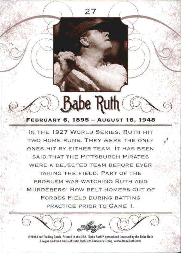 2016 Leaf Babe Ruth Collection #27 Babe Ruth back image