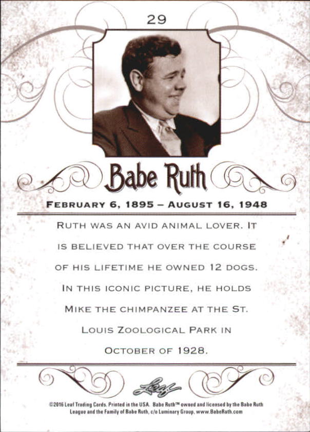 2016 Leaf Babe Ruth Collection #29 Babe Ruth back image