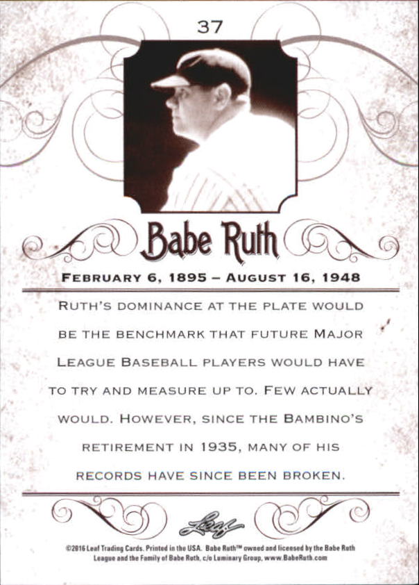 2016 Leaf Babe Ruth Collection #37 Babe Ruth back image
