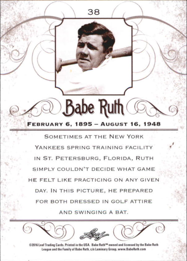 2016 Leaf Babe Ruth Collection #38 Babe Ruth back image