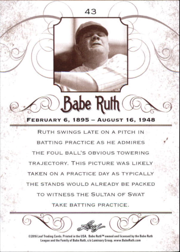 2016 Leaf Babe Ruth Collection #43 Babe Ruth back image