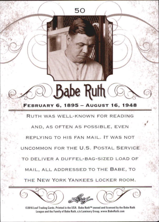 2016 Leaf Babe Ruth Collection #50 Babe Ruth back image