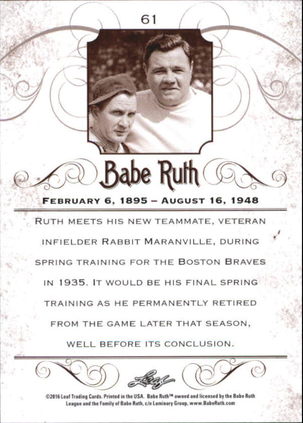 2016 Leaf Babe Ruth Collection #61 Babe Ruth back image
