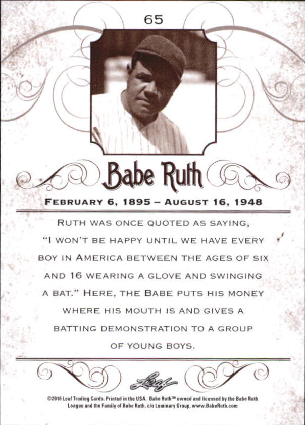 2016 Leaf Babe Ruth Collection #65 Babe Ruth back image