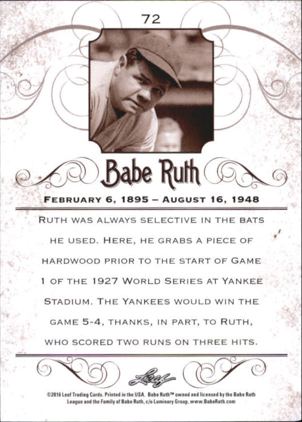 2016 Leaf Babe Ruth Collection #72 Babe Ruth back image