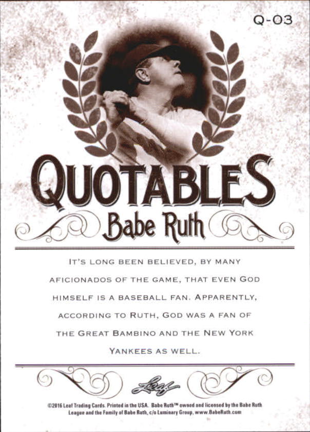 2016 Leaf Babe Ruth Collection Quotables #Q3 Babe Ruth back image