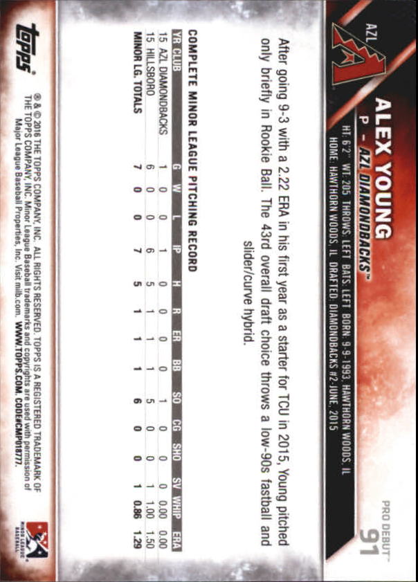 2016 Topps Pro Debut #91 Alex Young back image