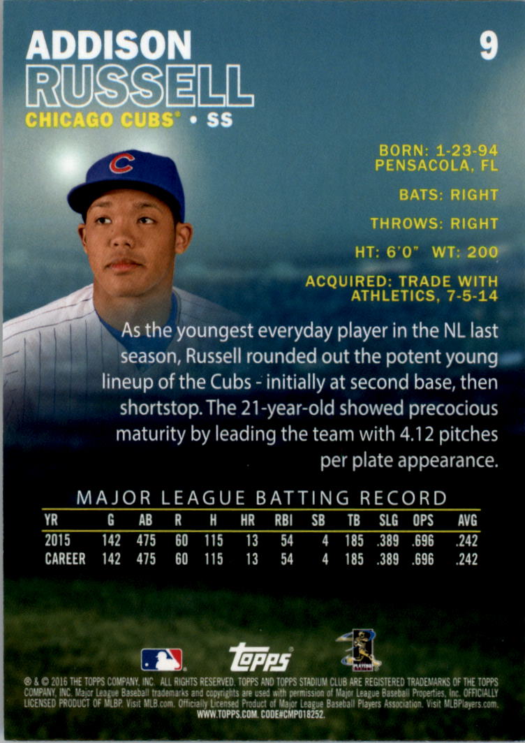 2016 Stadium Club Gold Baseball Card Pick (Inserts) - Picture 9 of 217