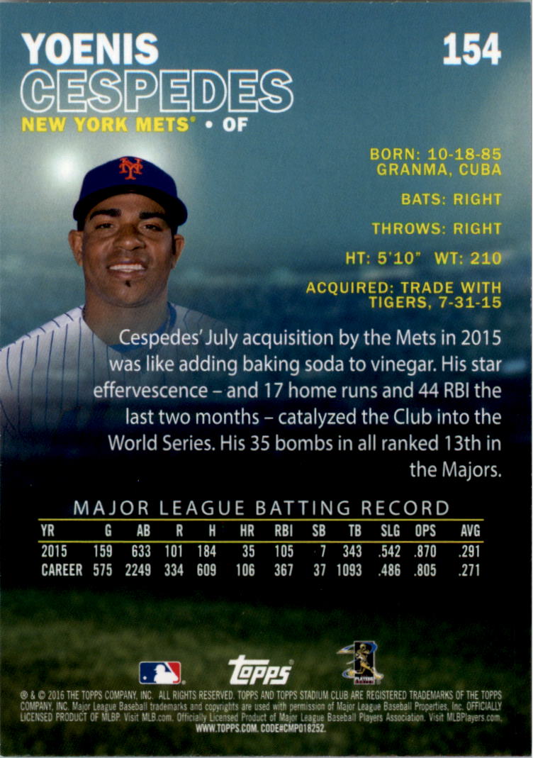 2016 Stadium Club Gold Baseball Card Pick (Inserts) - Picture 101 of 217