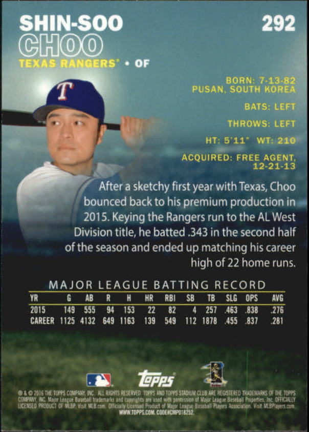 2016 Stadium Club Gold Baseball Card Pick (Inserts) - Picture 215 of 217