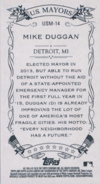 2016 Topps Allen and Ginter Mini US Mayors #USM14 Mike Duggan back image