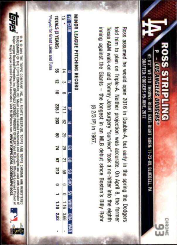 A0184- 2016 Topps Chrome BB Card #s 1-200 +Rookies -You Pick- 15+ FREE US SHIP - Picture 125 of 270
