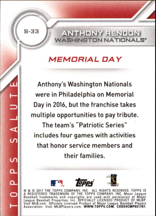 A0479- 2017 Topps Baseball Salute Inserts #s 1-200 -You Pick- 15+ FREE US SHIP - Picture 51 of 88